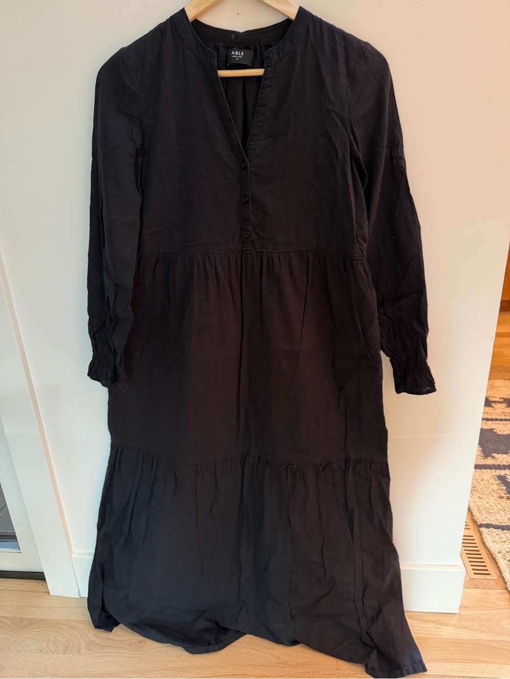 Able Black Long Sleeve Tiered Maxi Dress